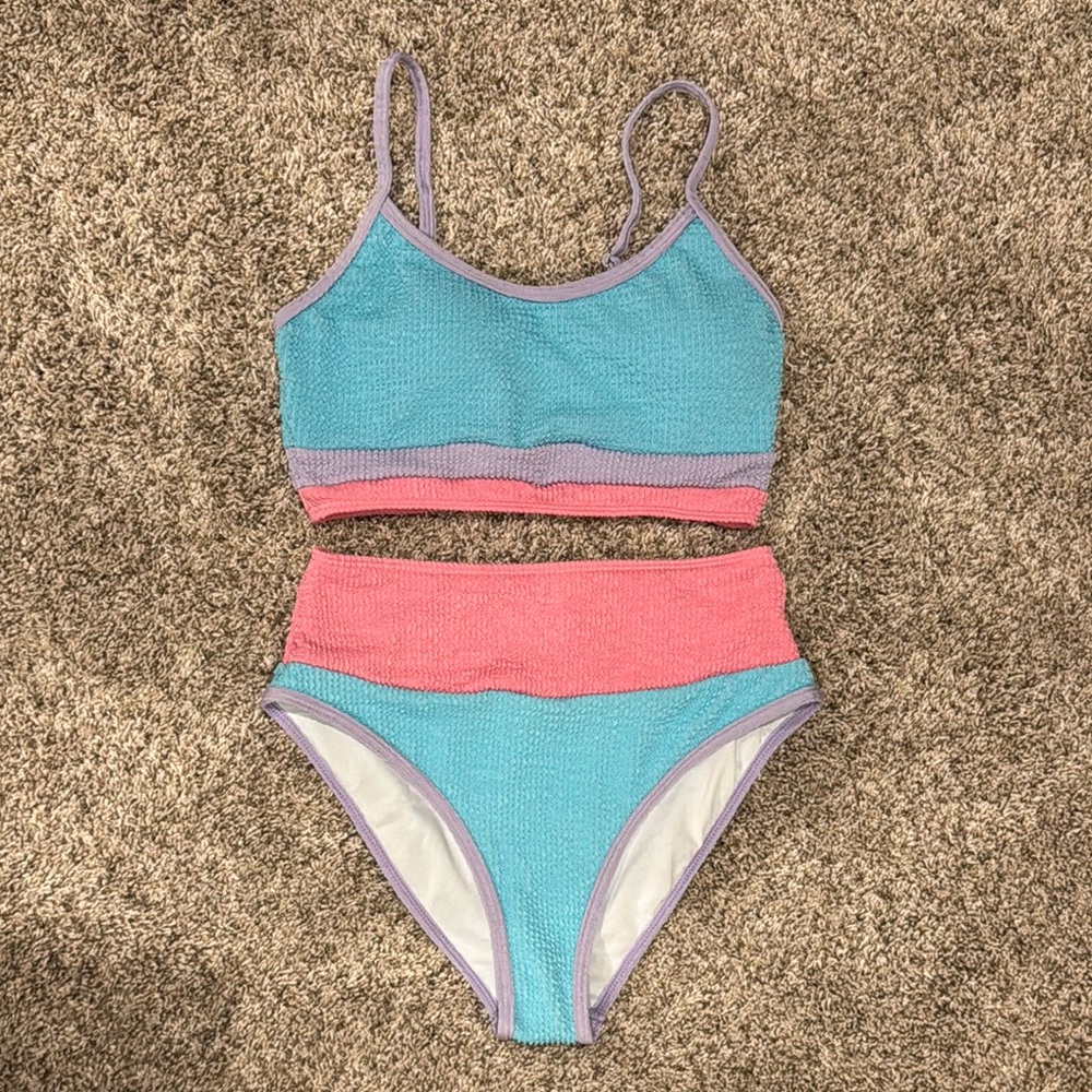 Pink Lily Colorblock Bikini Set S